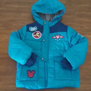 DISNEY store Boys/kids blue Mickey mouse hood/long sleeve down Jacket size 4 EUC